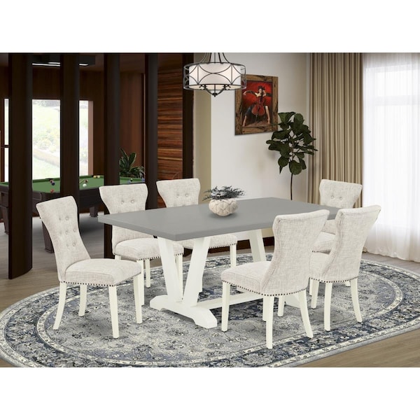 East West Furniture 7 Piece V-Style Dining Room Set - Linen White V097GA235-7 - main